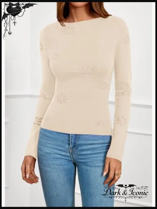 Slim Fit Cropped Sweater Long Sleeve Lightweight Knit Boat Neck Pullover - Picture 3 of 7